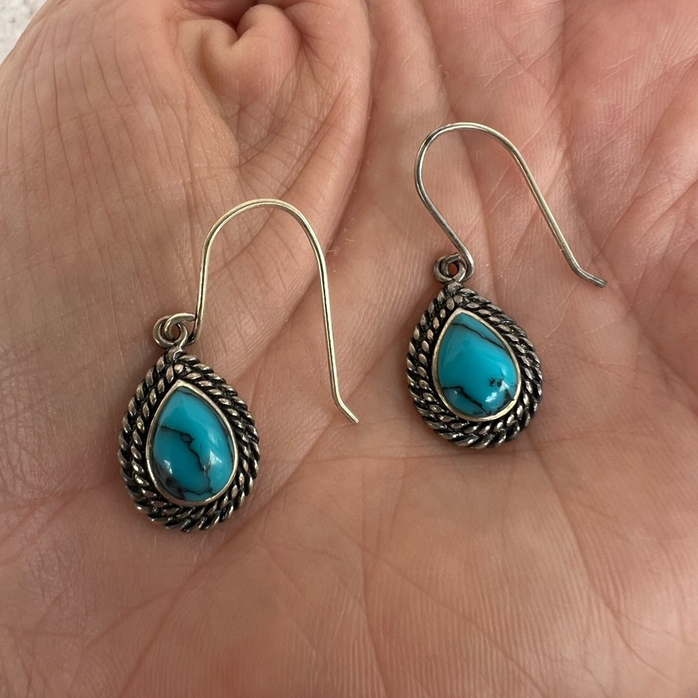 925 Silver Western Earrings with Blue Stones